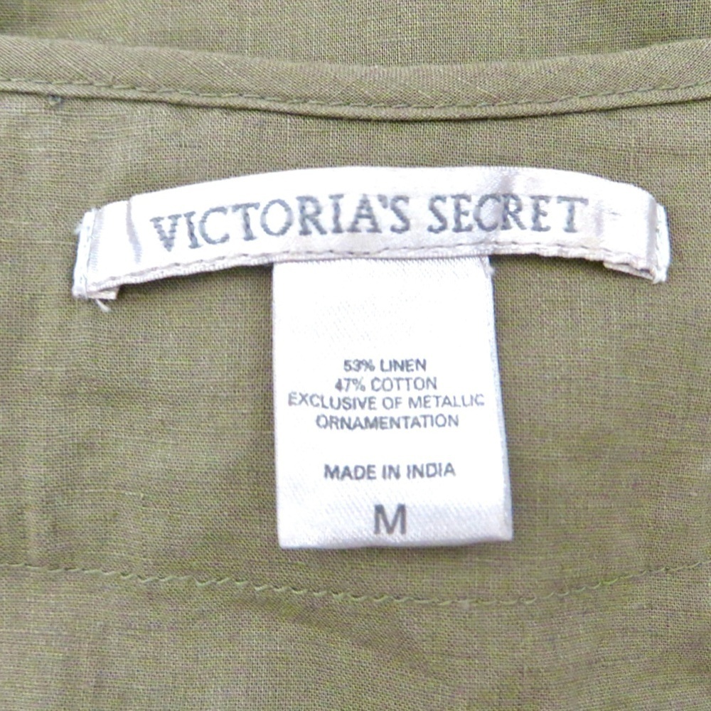 NEW! Victoria's Secret Linen Blend Dress with Belt Metallic Ornament Detail SZ M - Picture 7 of 7